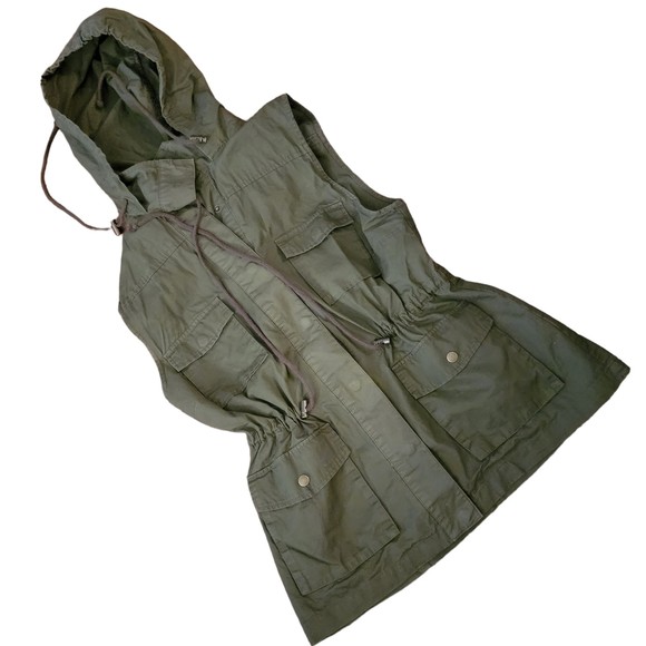Love Tree‎ Womens Green Front Pockets Snap Hooded Vest Jacket Size Medium - Picture 1 of 7